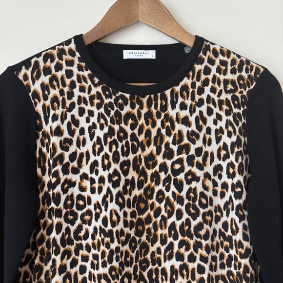 Equipment Roland Leopard Print Wool Silk Blend Sweater Small Black Pullover - Picture 3 of 8